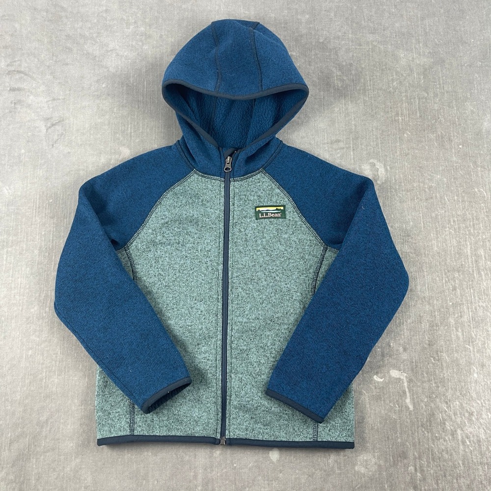 L.L.Bean Kids 6X/7 Blue Green Sweater Fleece Full Zip Hooded Jacket 504935